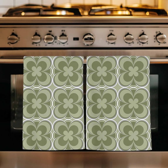 Sage Green Boho Kitchen Towels Set of 3, Farmhouse Chic Abstract Patterned Absorbent Dish Towels for Kitchen, Microfiber Hand Towel, Quick Drying Tea Towel for Cleaning Decorative Dishcloths
