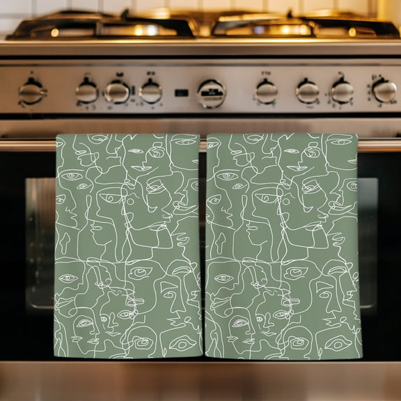 Sage Green Boho Kitchen Towels Set of 4, Modern Minimalist Feminine Face Lines Absorbent Dish Towels for Kitchen, Microfiber Hand Towel, Quick Drying Tea Towel for Cleaning Decorative Dishcloths