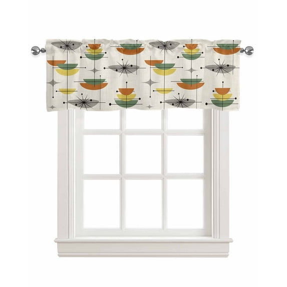 Sage Green Boho Kitchen Valances for Windows Farmhouse Linen Window Valance Curtain for Living Room Window Treatment Geometric Bohemian Color Block Valance Rod Pocket Topper Drape, 60 x 18 Inch