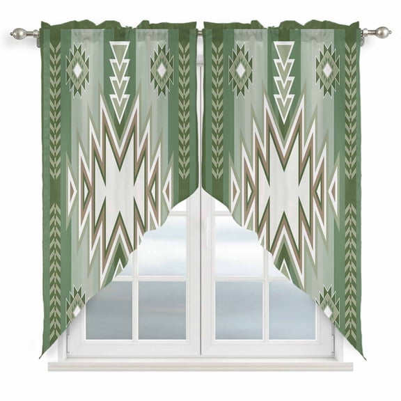 Sage Green Boho Kitchen Window Curtains, Swag Curtains Valance for Bedroom Living Room Bathroom, American Native Southwest Abstract Art Rod Pocket Window Curtain Block Drapes 2 Panels 36"x36"