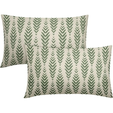 Sage Green Boho Lumbar Pillow Covers 12x20 Set of 2 Bohemian Ethnic Geometric Herringbone Print Decorative Throw Pillows Outdoor Pillowcase Rectangle Linen Cushion Case Decor for Couch Sofa Bed