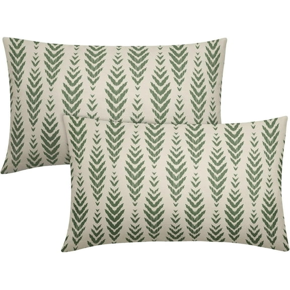 Sage Green Boho Lumbar Pillow Covers 12x20 Set of 2 Bohemian Ethnic Geometric Herringbone Print Decorative Throw Pillows Outdoor Pillowcase Rectangle Linen Cushion Case Decor for Couch Sofa Bed