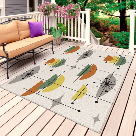 Sage Green Boho Outdoor Rug for Patio/Deck/Porch, Non-Slip Large Area Rug 5 x 7 Ft, Geometric Bohemian Color Block Indoor Outdoor Rugs Washable Area Rugs, Reversible Camping Rug Carpet Runner