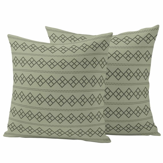 Sage Green Boho Outdoor Waterproof Pillow Covers, Vintage Ethnic Tribe Abstract Art Geometric Decorative Square Throw Pillowcase Sofa Cushion Sham for Patio/Couch/Chair, 16"x16" 2 Pack