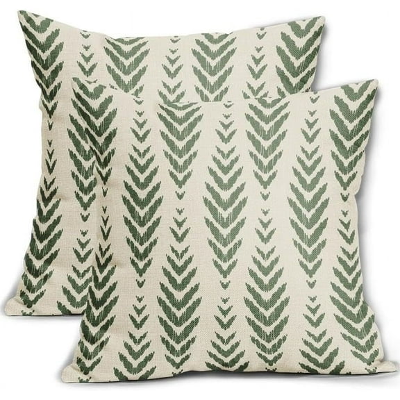 Sage Green Boho Pillow Covers 16x16 Set of 2 Bohemian Ethnic Geometric Herringbone Print Decorative Throw Pillows Outdoor Pillowcase Square Linen Farmhouse Cushion Case Decor Couch Sofa Bed