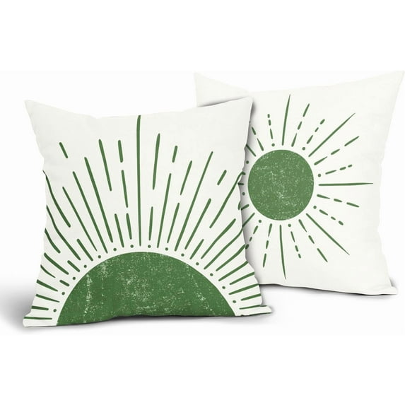 Sage Green Boho Pillow Covers 18x18 Inch Pack of 2 Modern Sunshine Sun Bohemian Decorative Outdoor Throw Pillow Covers Farmhouse Pillowcase Square Linen Cushion Cover for Bedroom Sofa Couch Home Decor