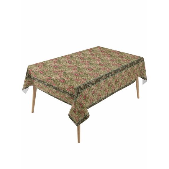 Sage Green Boho Rectangle Tablecloth, Vintage Ethnic Tribe Abstract Art Floral Waterproof & StainResistant Tablecloth, Washable Oil-proof Table Cover for Dining/Party/Wedding/Camping/Buffet 60x120 In