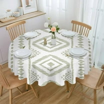 Sage Green Boho Round Tablecloth 60 Inch - Waterproof Fabric Table Cloth Protector, Modern Geometric Abstract Aesthetics Tablecloths Washable Table Cover for Kitchen Banquet Coffee Table