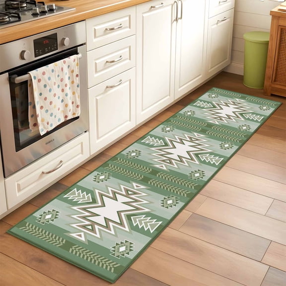 Sage Green Boho Runner Rug 2x6 FT, Non Slip Hallway Carpet, American Native Southwest Abstract Art Washable Soft Floor Carpet Throw Runner Carpet Long Rug for Entryway Kitchen Bedside Sliding Door