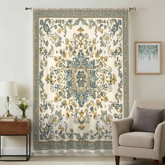Sage Green Boho Sheer Curtains 54 Inches Long, Geometric Ethnic Southwestern Light Filering Curtains, Breathable Simi Curtain Privacy Drapes for Kitchen Bathroom Lightweight Small Window Treatment