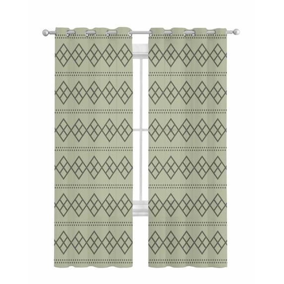 Sage Green Boho Sheer Curtains 63 Inch Length 2 Panels Set for Living Room/Bedroom, Vintage Ethnic Tribe Abstract Art Geometric Kitchen Curtains Grommet Curtains Window Treatments 42"x63"x2