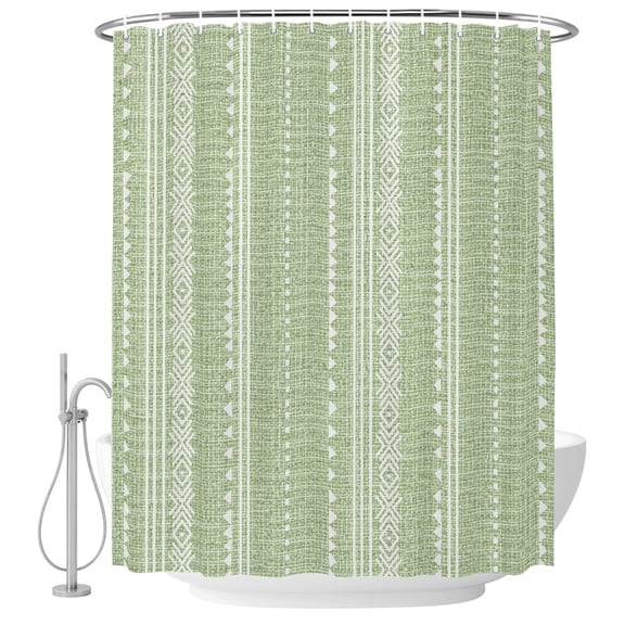 Sage Green Boho Shower Curtains for Bathroom, Waterproof Fabric Bath Curtains Decor, Bath Tub Curtain Rthnic Modern Geometric Abstract Striped Decorative Shower Curtain Sets with 12 Hooks, 72x72 Inch