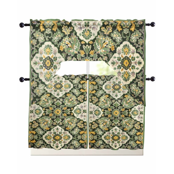 Sage Green Boho Swag Curtains for Living Room/Bedroom Windows, Rustic Southwest Plants Motifs Kitchen Curtains and Valances Set 36 Inch Length, Light Filtering Swags Valance Curtain Panels