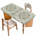 thumbnail image 1 of Sage Green Boho Table Cloths for 6 Foot Rectangle Tables, Vintage Abstract Art Ethnic Tribe Patio Waterproof Elastic Fitted Tablecloths, Washable Rectangular Table Cover for Camping, 1 of 8
