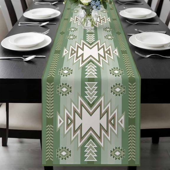 Sage Green Boho Table Runner 36 Inches Long, American Native Southwest Abstract Art Kitchen Coffee Dining Table Decoration for Home Party Birthday Wedding Home Decor 13x36 Inches