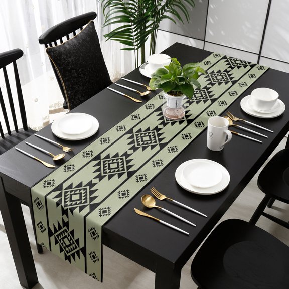 Sage Green Boho Table Runner 36 Inches Small, Southwest Aztec Abstract Geometric Kitchen Dining Burlap Linen Tablerunner for Small/Round/Square/Wedding/Coffee/Dining Table Party Home Décor 13 x 36