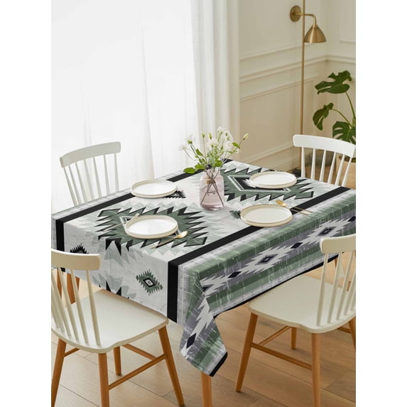 Sage Green Boho Tablecloth Rectangle Table Cloth 52x70, Waterproof Tablecloth Outdoor Table Cloth, Southwestern Ethnic Aztec Retro Geometric Washable Table Cover for Kitchen Dinning Party