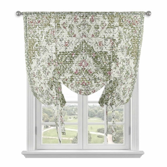 Sage Green Boho Tie Up Curtains 45 Inches Long, Kitchen Window Curtains Over Sink, Vintage Abstract Art Ethnic Tribe Small Window Curtains Shade Balloon Curtains Valances for Bedroom/Cafe 34"x45"
