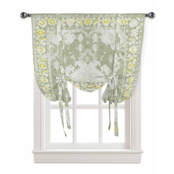 Sage Green Boho Tie Up Curtains for Kitchen Bathroom Bedroom Windows 45 Inch Length, Oriental Southwestern Tribal Geometric Balloon Drape Curtains Shade Rod Pocket Drapery Curtain Panel, 42"x45"