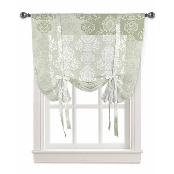 Sage Green Boho Tie Up Curtains for Kitchen Bathroom Bedroom Windows 63 Inch Length, Vintage Floral Contemporary Art Balloon Drape Curtains Shade Rod Pocket Drapery Curtain Panel, 52"x45"