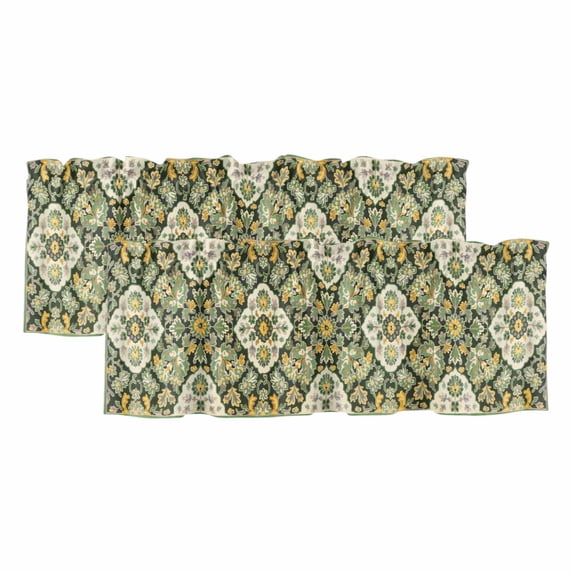 Sage Green Boho Valances for Windows, Decorative Rod Pocket Window Valance Curtains, Rustic Southwest Plants Motifs Short Curtain Drapes for Kitchen/Bathroom/Living Room, 2 Panels, 60" W x 18" L