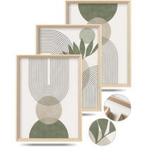 Sage Green Boho Wall Art, 12x16in d Canvas Bathroom Wall Art Pictures, Mid-Century Modern Wood d Abstract Prints for Bedroom,Minimalist Office Wall Decor 3Pack