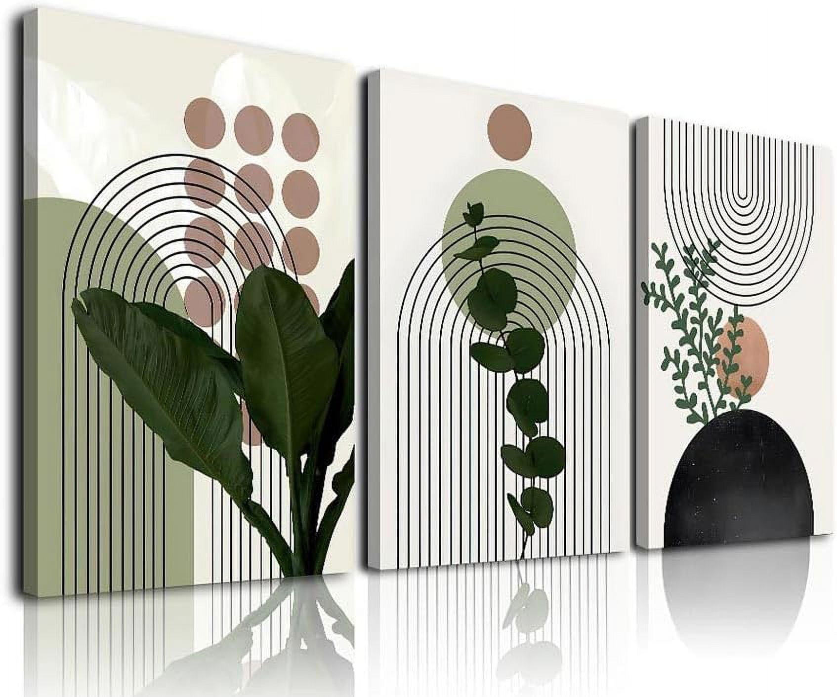 Sage Green and Beige Boho Canvas Wall Art Set