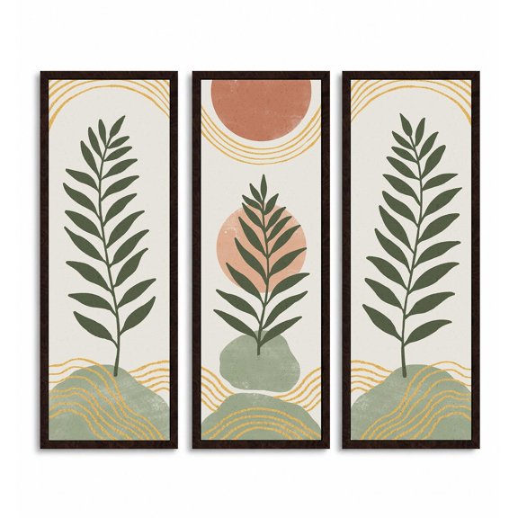 Sage Green Boho Wall Art Fern Leaf 3-Piece Canvas Set