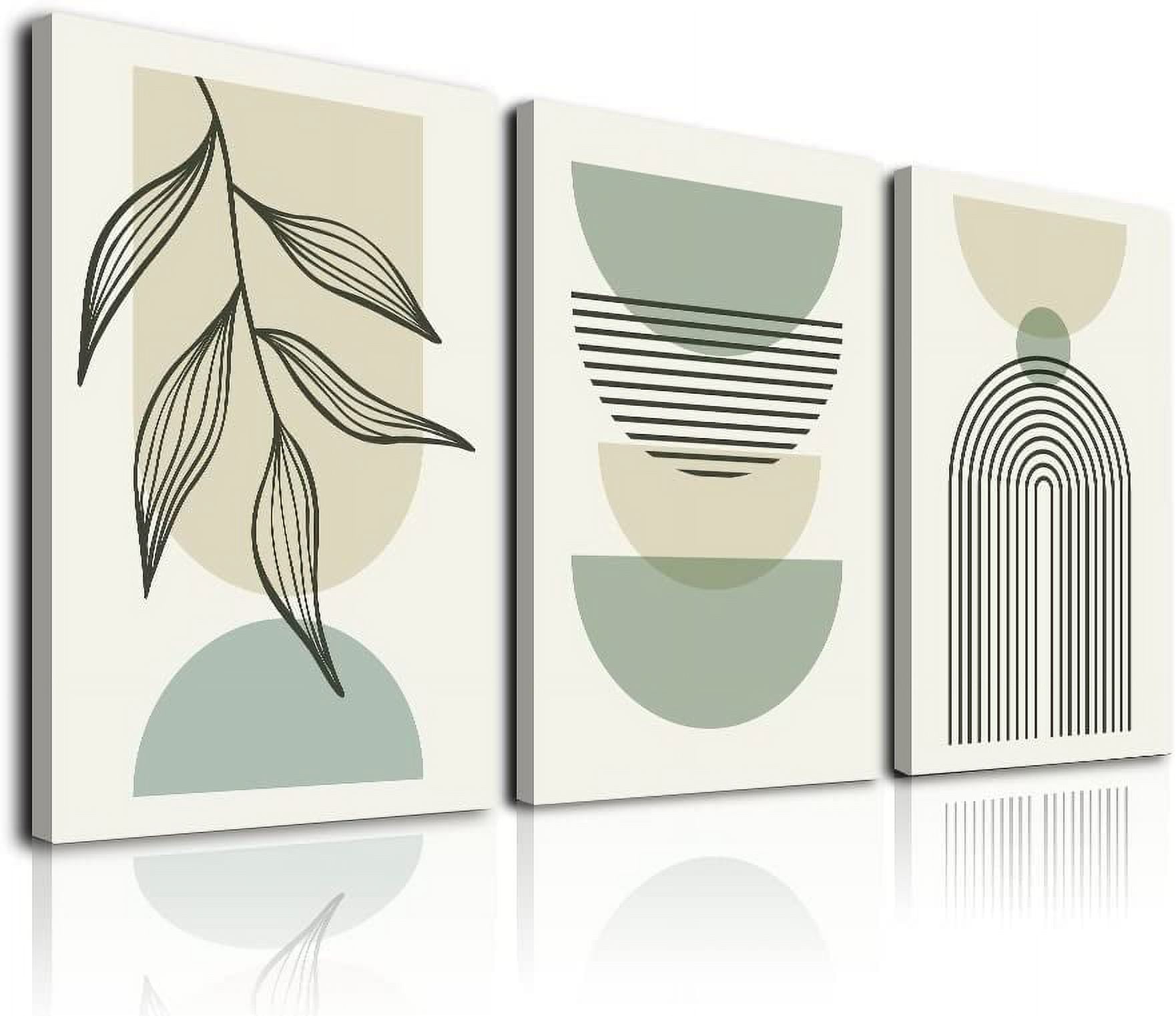 Sage Green Boho Wall Art Set of 3 Minimalist Framed Geometric Line Leaf ...