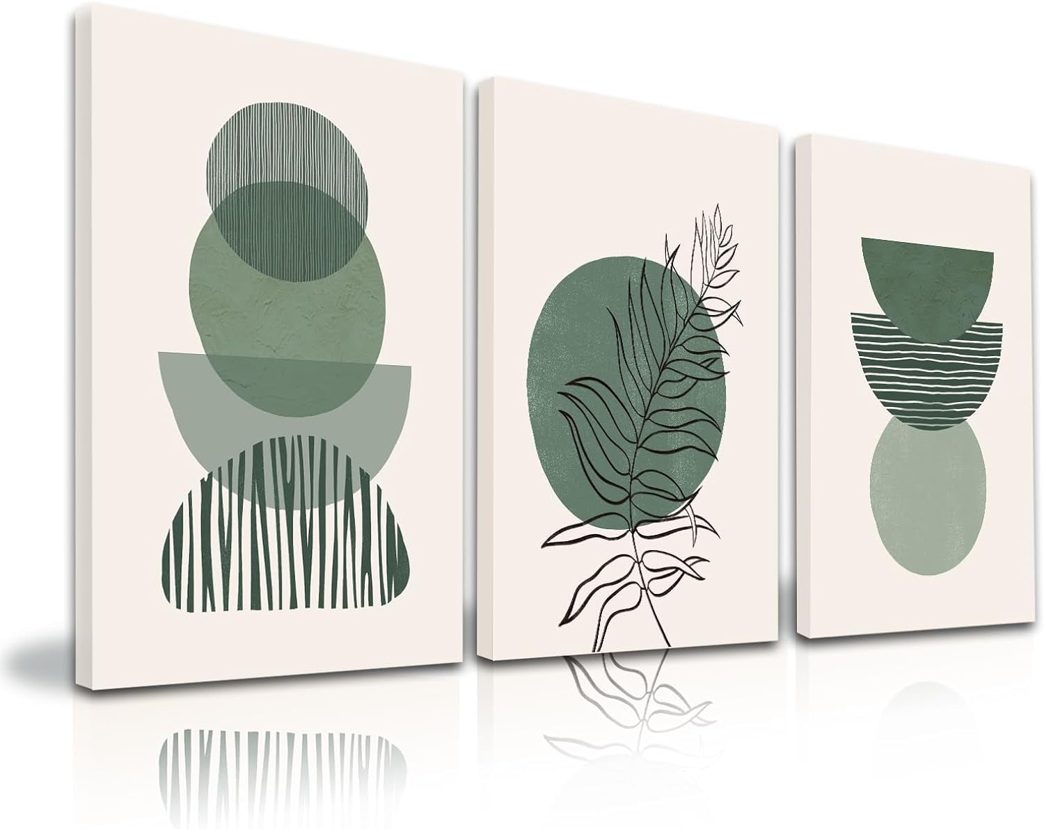 Sage Green Boho Abstract Canvas Wall Art Set