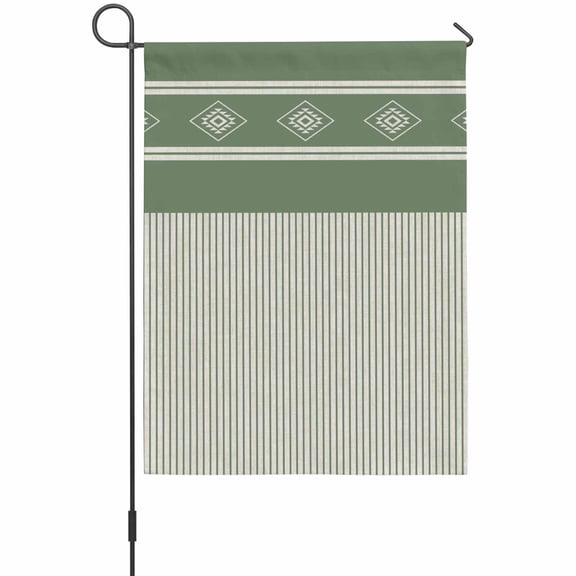 Sage Green Border Garden Flag 12 x 18 Inches, Boho Green Cream Diamonds Stripes Farmhouse Weather Proof Outdoor Patio Flags Double Sided Small Garden Decoration for Yard Outside Home