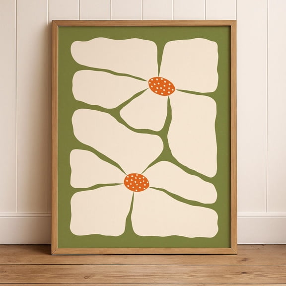 Sage Green Botanical Abstract Flower Print, Mid Century Modern Wall Art, Green Artwork For Boho Wall Decor Home Decor #3721, Unframed Poster Size 8x12