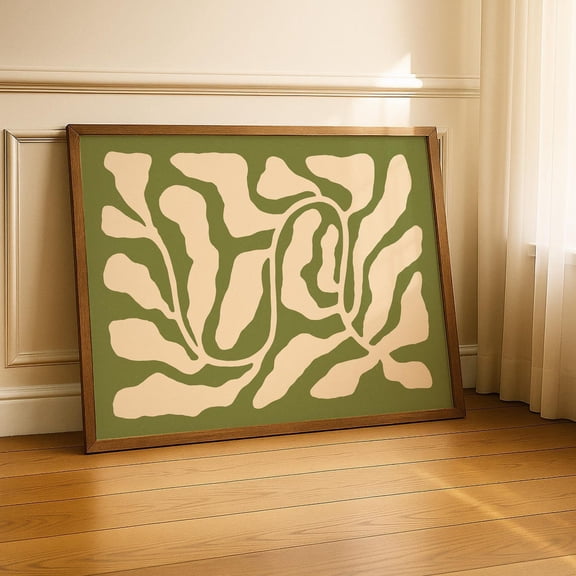 Sage Green Botanical Abstract Horizontal Art, Midcentury Modern Wall Art, Green Artwork For Boho Wall Decor Home Decor #82, Unframed Canvas Size 8x12