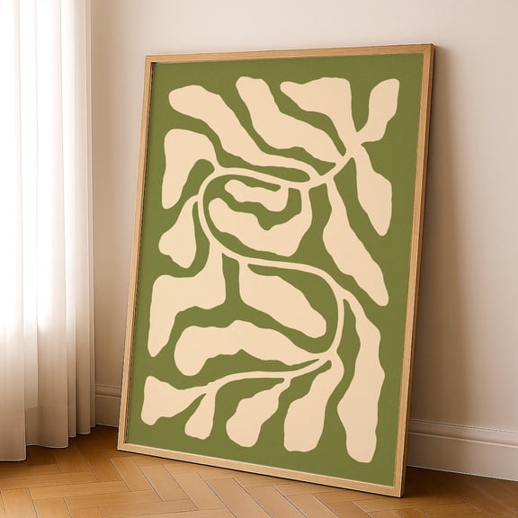 Sage Green Botanical Abstract Print, Mid Century Modern Wall Art, Green Artwork For Boho Wall Decor Home Decor #3722, Unframed Poster Size 8x12