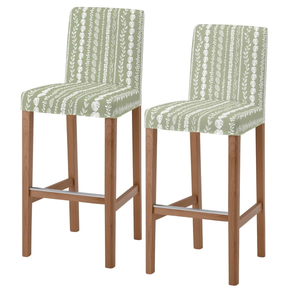 Sage Green Botanical Bar Stool Covers - Stretch Dining Chair Covers Set of 2, Summer Leaf Farmhouse Striped Bar Chair Cover Removable Counter Stool Pub Chairs Slipcovers Protectors for Kitchen/Cafe