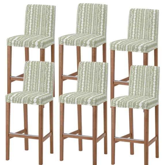Sage Green Botanical Bar Stool Covers - Stretch Dining Chair Covers Set of 6, Summer Leaf Farmhouse Striped Bar Chair Cover Removable Counter Stool Pub Chairs Slipcovers Protectors for Kitchen/Cafe