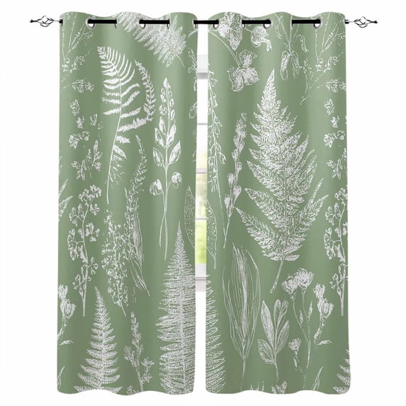 Sage Green Botanical Blackout Curtains for Bedroom Living Room Darkening Curtains 84 Inch Length 2 Panels Set Farmhouse Country Leaves Plant Window Curtain Window Treatment Grommet Drapes 42"x84"