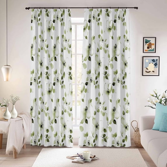Sage Green Botanical Blackout Curtains for Bedroom/Living Room, Pinch Pleated Black Out Curtains, Retro Blossom Floral Wildflower Room Darkening Window Drapes with Hooks 2 Panels, 39"x70"