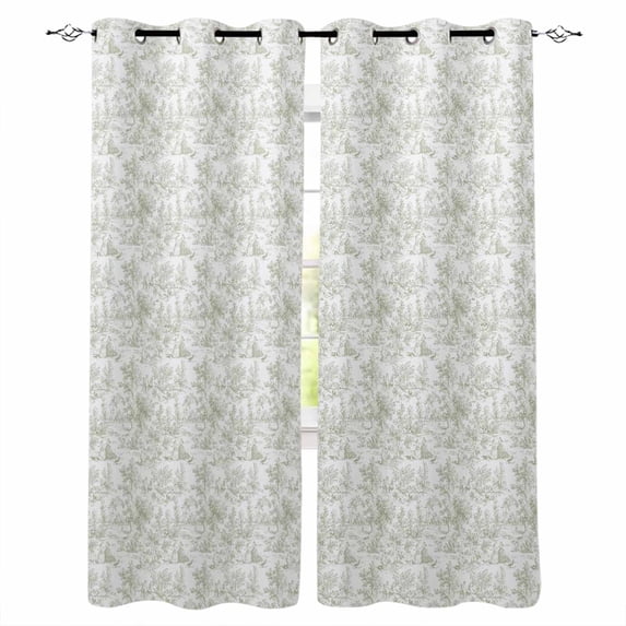 Sage Green Botanical Blackout Curtains for Bedroom/Living Room, Thermal Insulated Kitchen Curtains, Watercolor Rustic Tree Abstract Grommet Darkening Window Treatment Drapes 42"x63"x2