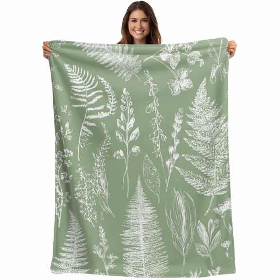Sage Green Botanical Blanket Soft Cozy Warm Throw Blanket for Couch, Plush Fuzzy Flannel Fleece Blankets for Sofa, Farmhouse Country Leaves Plant Bed Blankets Lightweight Gifts for Women, 30"x40"