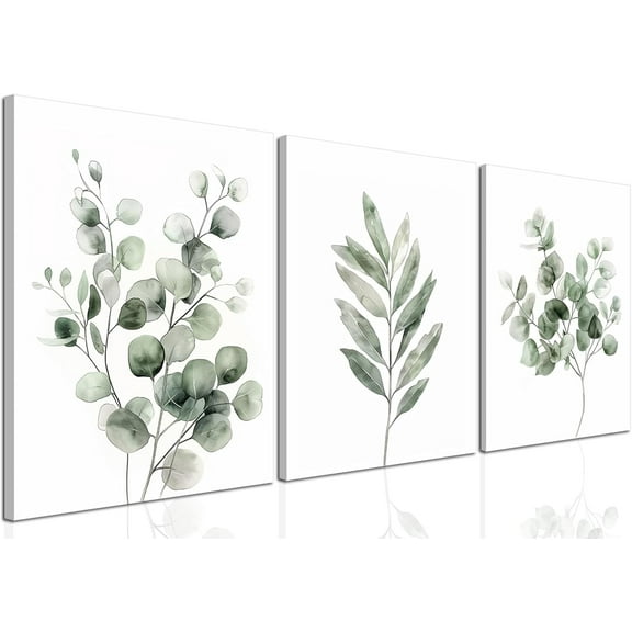 Sage Green Botanical Canvas Wall Art Poster Set of 3, Eucalyptus Leaf Pictures Wall Decor Paintings, Minimalist Plant Prints Aesthetic Home Decor for Living Room Bedroom Bathroom 12x16 inch Und