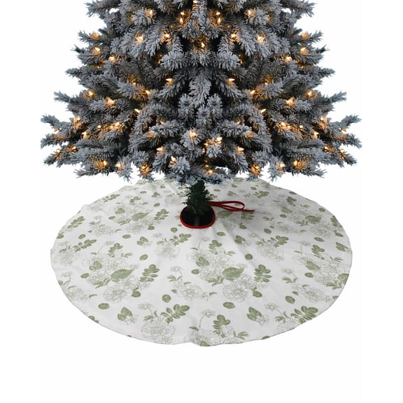 Sage Green Botanical Christmas Tree Skirt 36 Inches Large Christmas Skirt Tree, Spring Floral Pastoral Watercolor Tree Skirt Christmas Decorations for Fireplace Party Holidays Indoor Outdoor