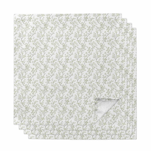 Sage Green Botanical Cloth Napkins, Plant Flower Floral Tree Branch Washable and Reusable Dinner Napkins Set of 4, Table Napkin for Kitchen Party Birthday Wedding Hotel Housewarming 20"x20"