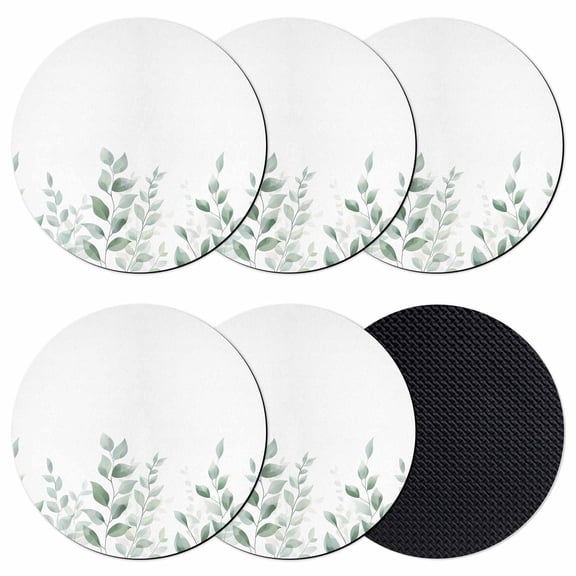 Sage Green Botanical Coasters Set of 6, Pastoral Leaf Watercolor Absorbent Coasters for Drinks, Coaster for Bar Office Dining Coffee Table Accessories Decor, Non Slip Round Desk Coaster