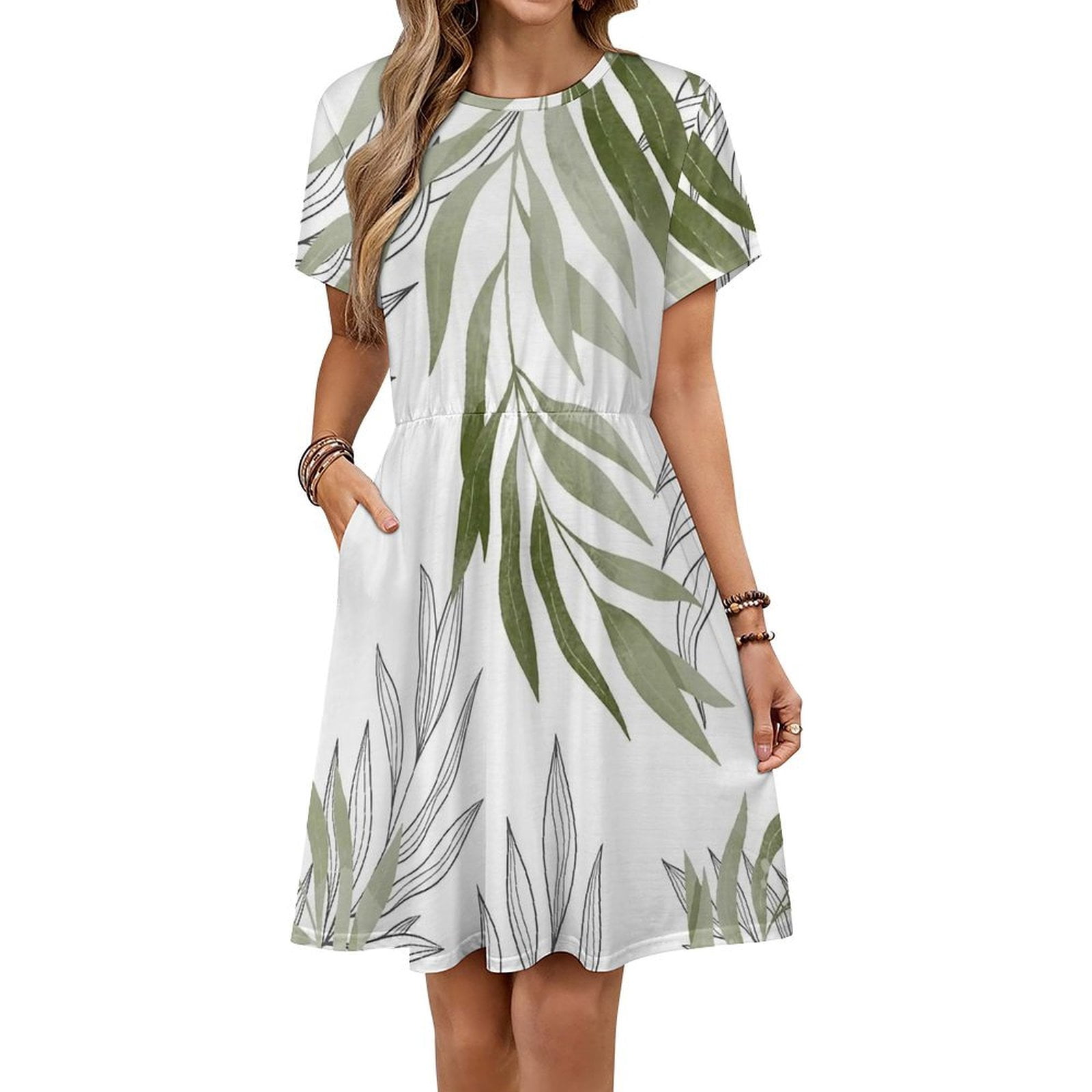 Sage Green Botanical Dress Summer Street Style Dresses Female Short Sleeve  Printed Sundress - Walmart.com