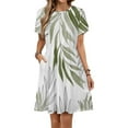 thumbnail image 1 of Sage Green Botanical Dress Summer Street Style Dresses Female Short Sleeve Printed Sundress, 1 of 7