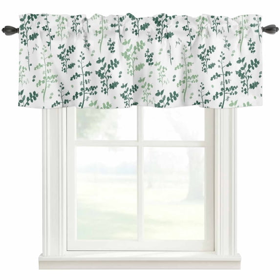 Sage Green Botanical Farmhouse Short Window Curtain Valances, Watercolor Spring Floral Summer Leaf Rod Pocket Kitchen Valances for Living Room Bedroom Bathroom Cafe 60" x 18"