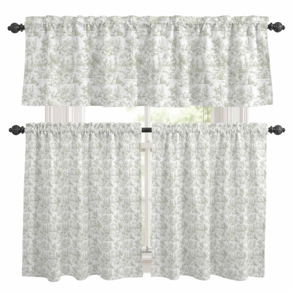 Sage Green Botanical Kitchen Curtains Sets for Windows 24 Inch Length, Watercolor Rustic Tree Abstract Rod Pocket Window Treatments Tier Curtains and Valances Set for Bedroom/Bathroom