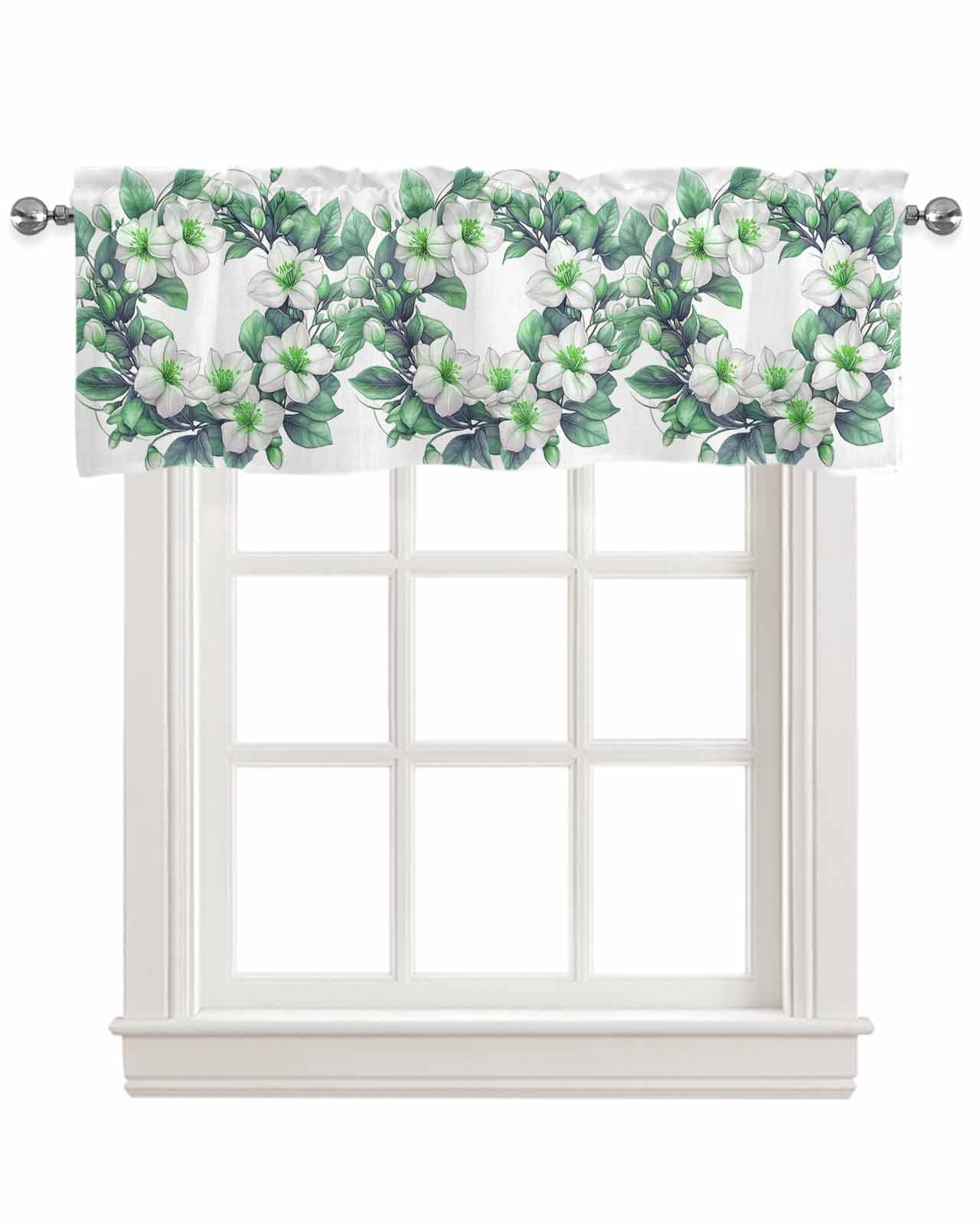 Sage Green Botanical Kitchen Valances for Windows Farmhouse Linen ...