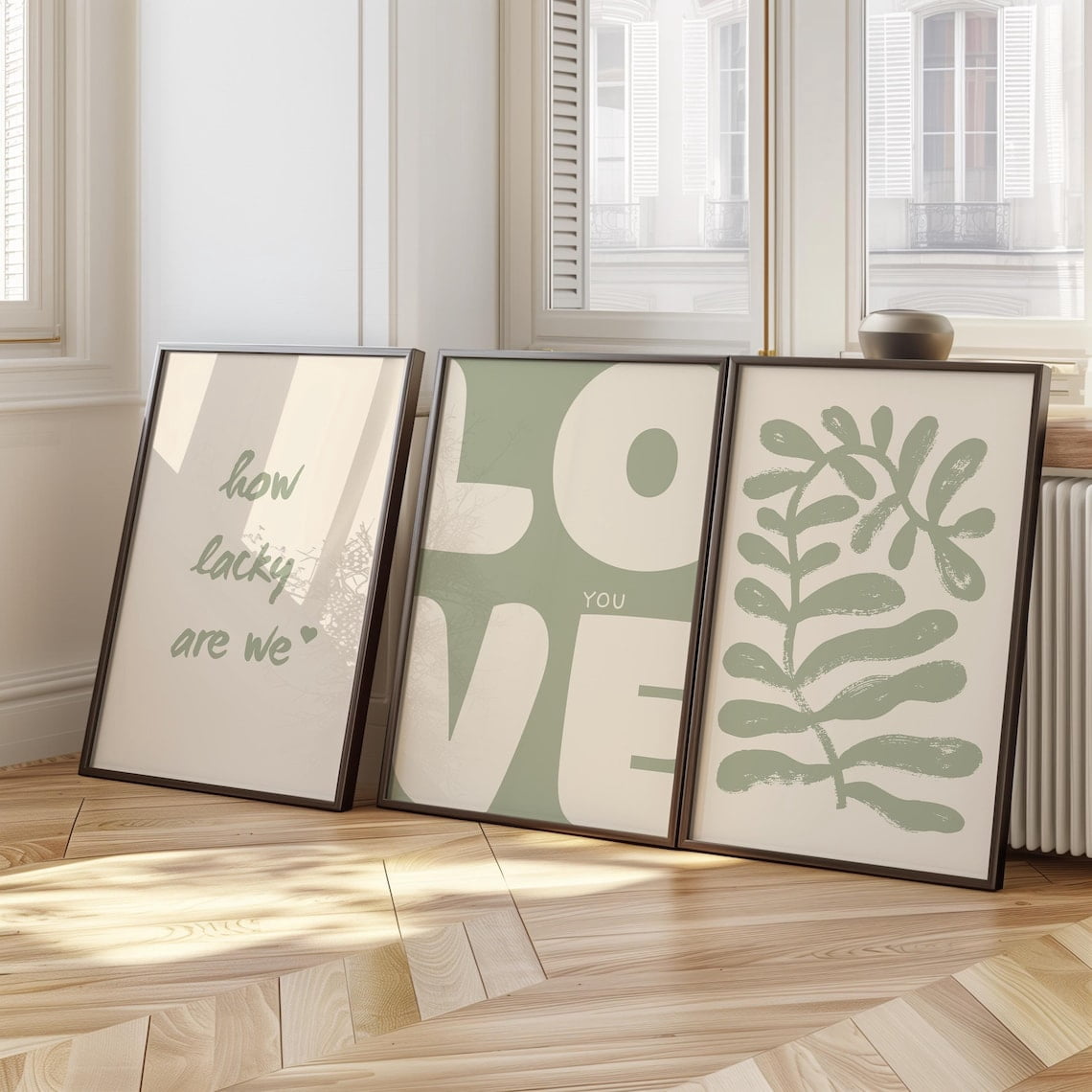 Sage Green Botanical Love Quote Set Of 2 Prints, Minimalist Bedroom ...